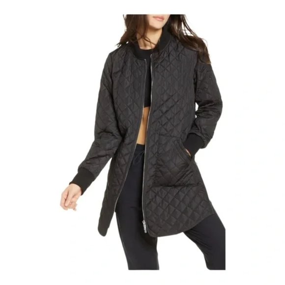 NEW Zella Longline Quilted Bomber Jacket in Black size M #2903 - Picture 1 of 11